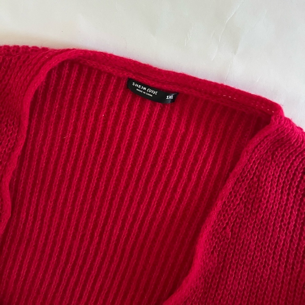 Long Women's Red Cardigan Sweater - Picture 3 of 5